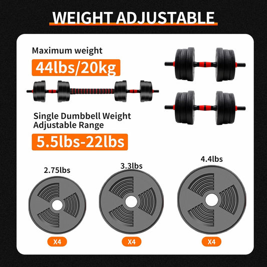 5-44lbs Adjustable Dumbbell to Barbell Set, Versatile Home Gym Fitness