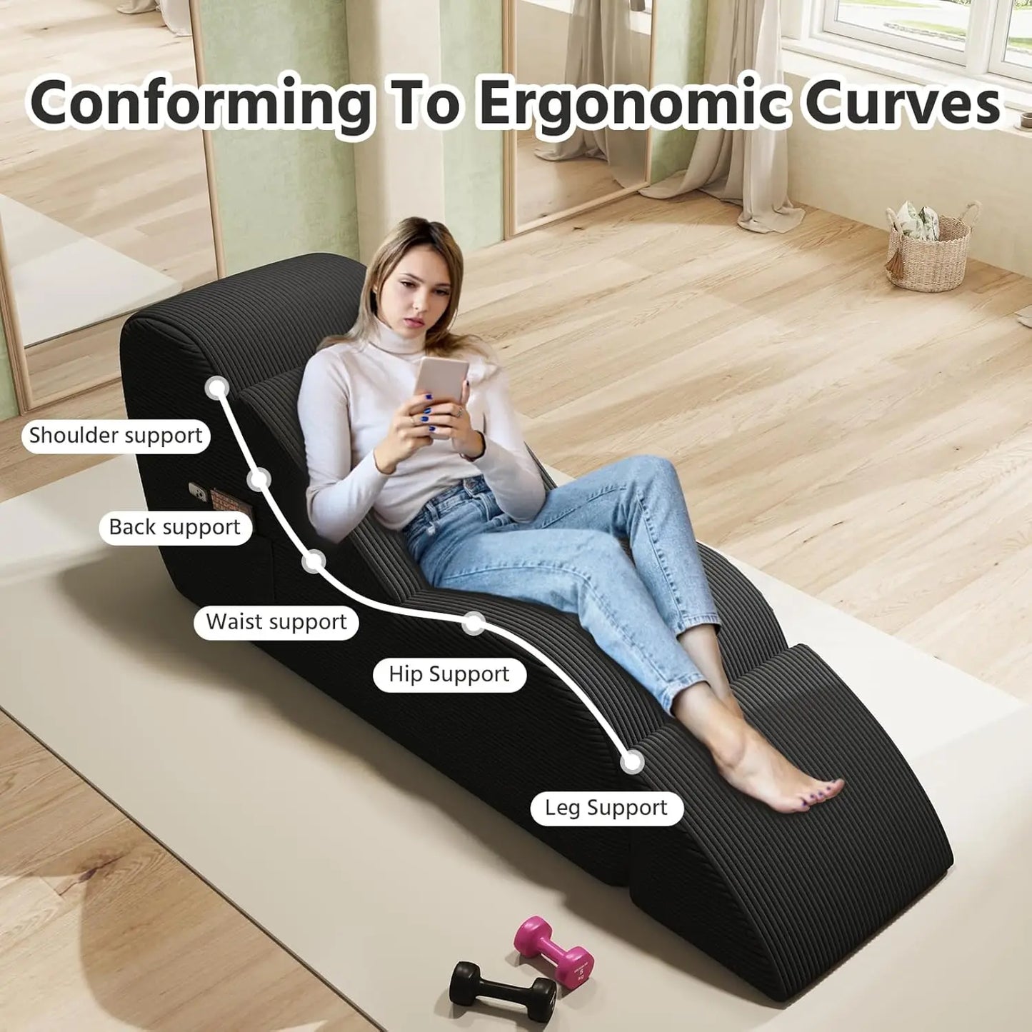 Yoga Chairs for Adults,Chaise Lounge, with Waist Pad,Foot Pad, Side Pockets,High Density Foam Non-Slip Bottom