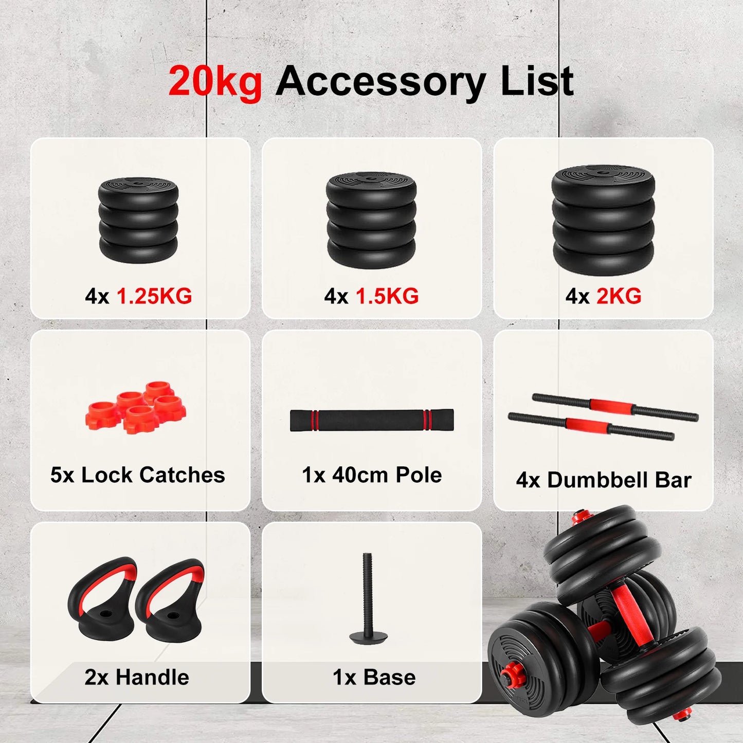 Adjustable Dumbbell Set 44 Lbs Weights Set, Multifunctional Home Gym Equipment