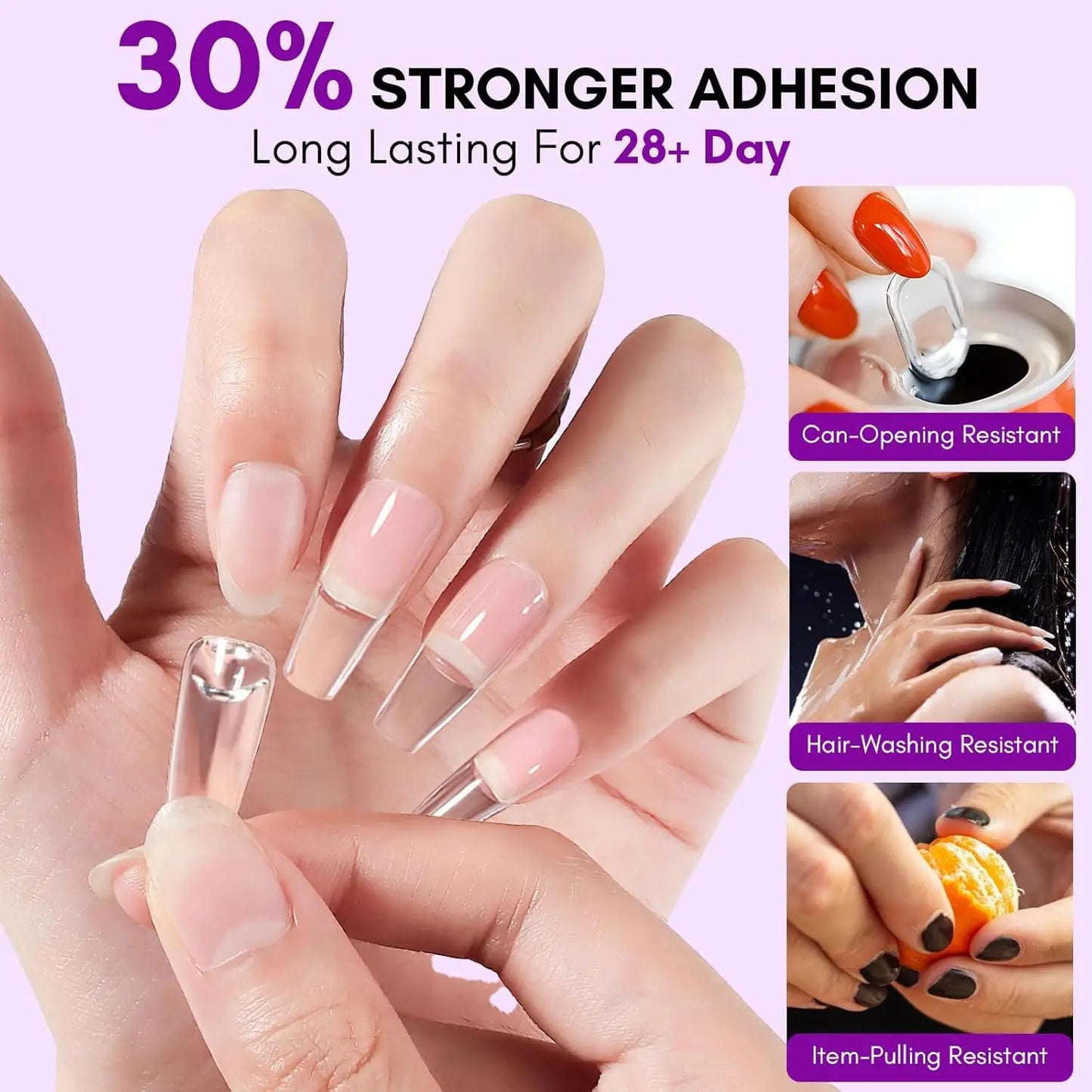 Solid Nail Glue with Glue Remover Kit: Super Strong Nail Glue Gel for Press on Nails