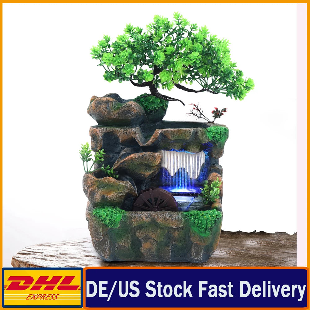 Indoor Room Fountain Waterfall Desktop Decoration with LED Lighting Zen Meditation