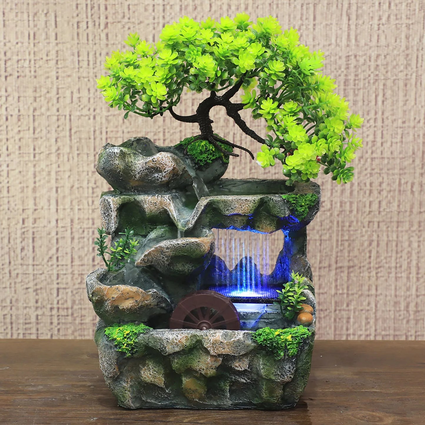Indoor Room Fountain Waterfall Desktop Decoration with LED Lighting Zen Meditation