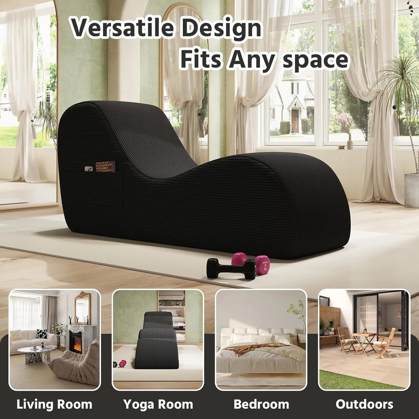 Yoga Chairs for Adults,Chaise Lounge, with Waist Pad,Foot Pad, Side Pockets,High Density Foam Non-Slip Bottom
