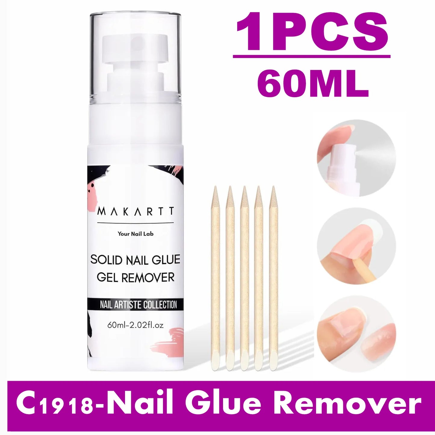 Solid Nail Glue with Glue Remover Kit: Super Strong Nail Glue Gel for Press on Nails