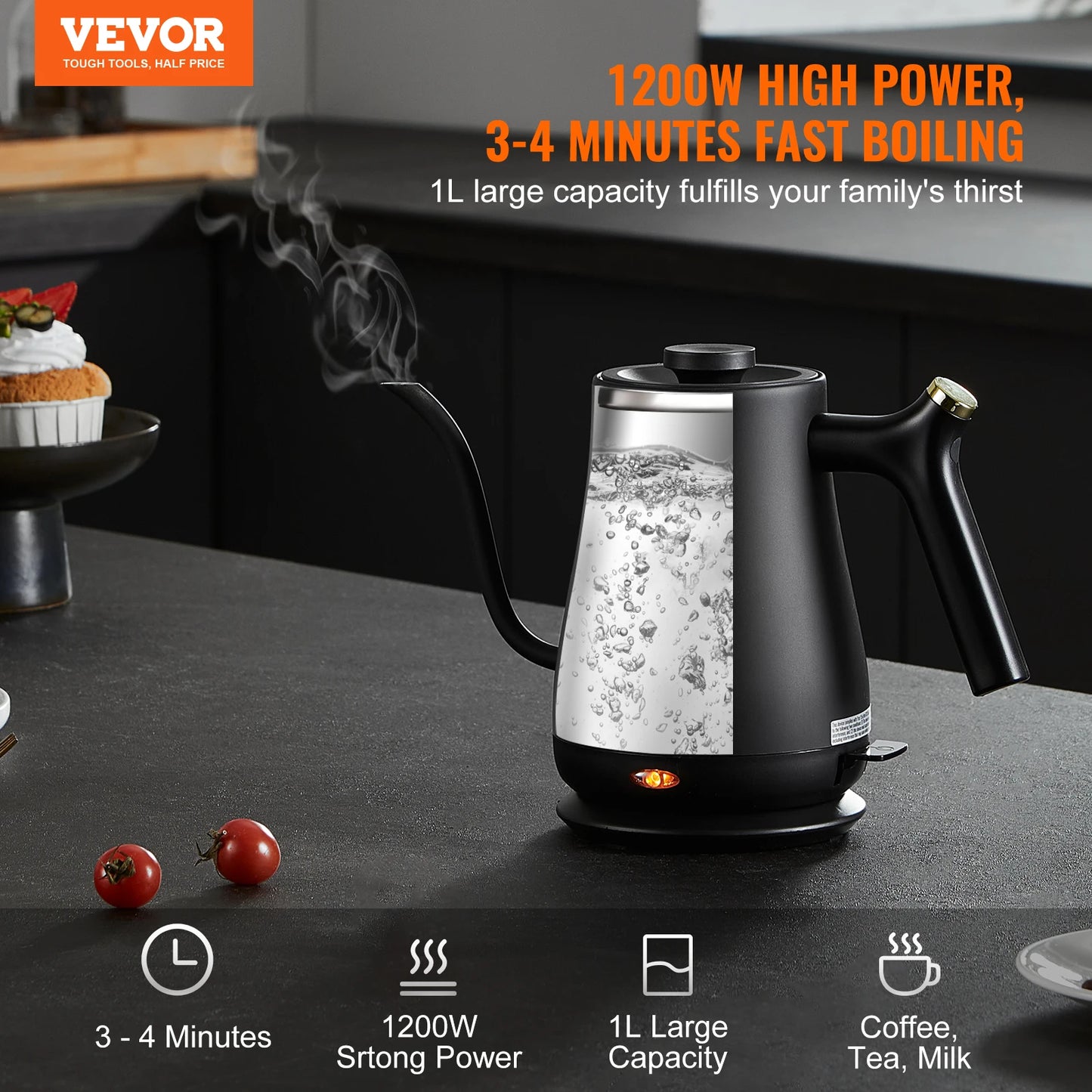 Electric Gooseneck Kettle Fast Heating Gooseneck Pour Over Coffee Tea Kettle