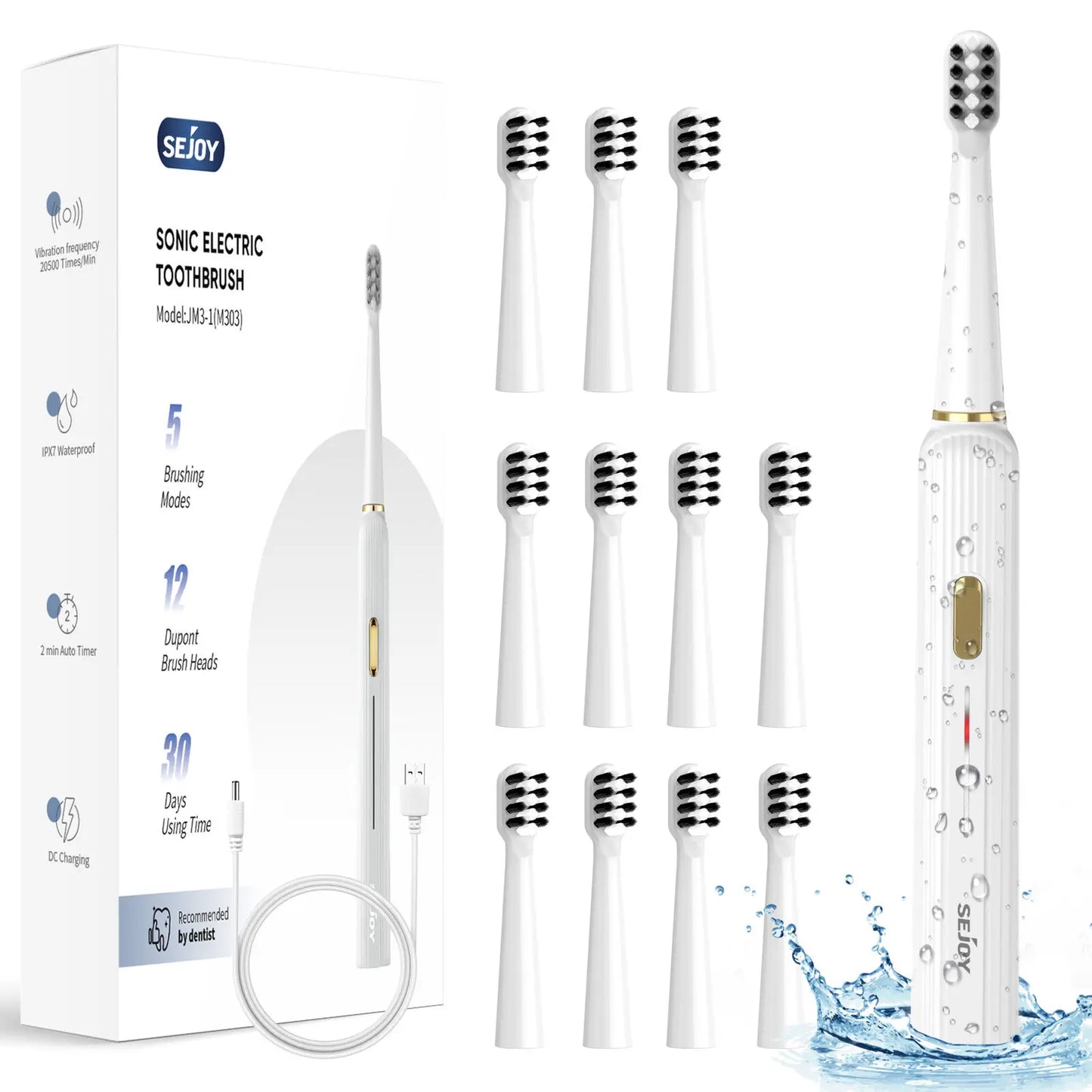 Sonic Electric Toothbrush for Adults Dental Rechargeable 5 Cleaning Modes