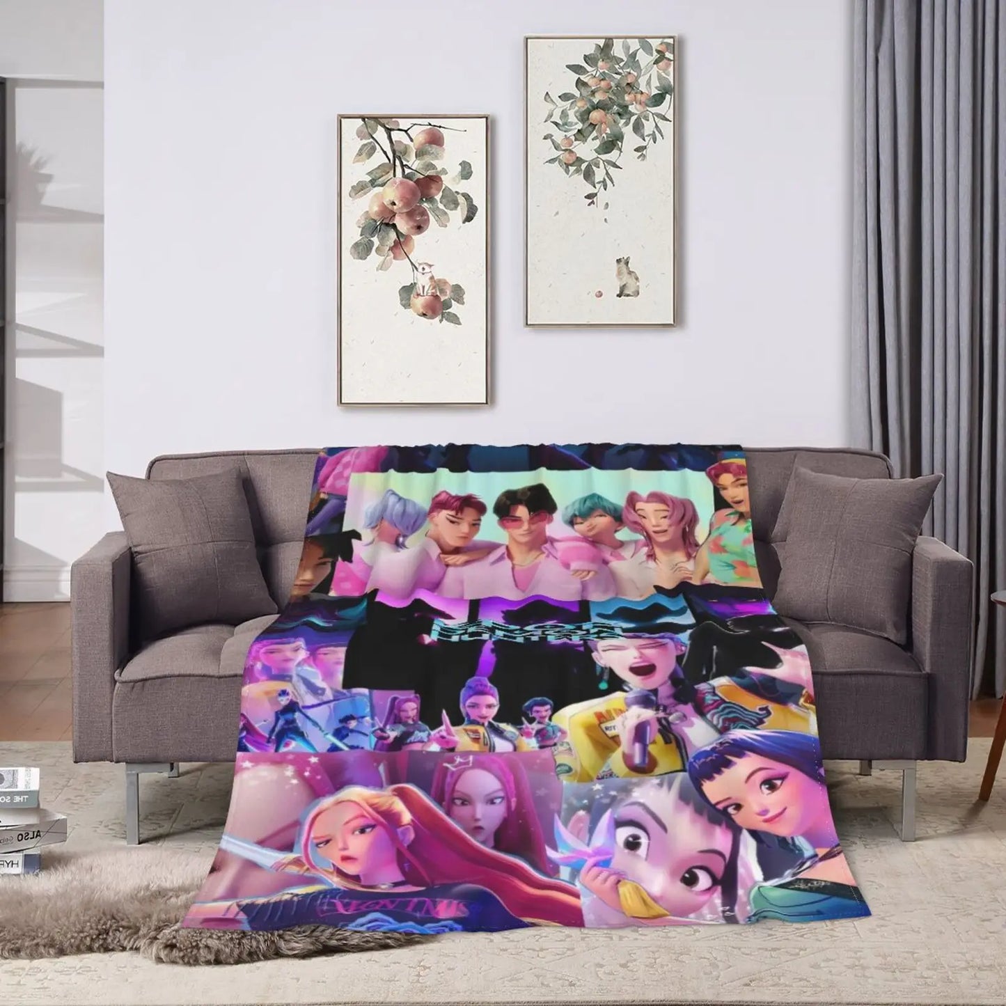 Huntrix Girls Cozy Super Soft Flannel Blanket,Popular KPop Demon Hunter Anime Throw Blanket