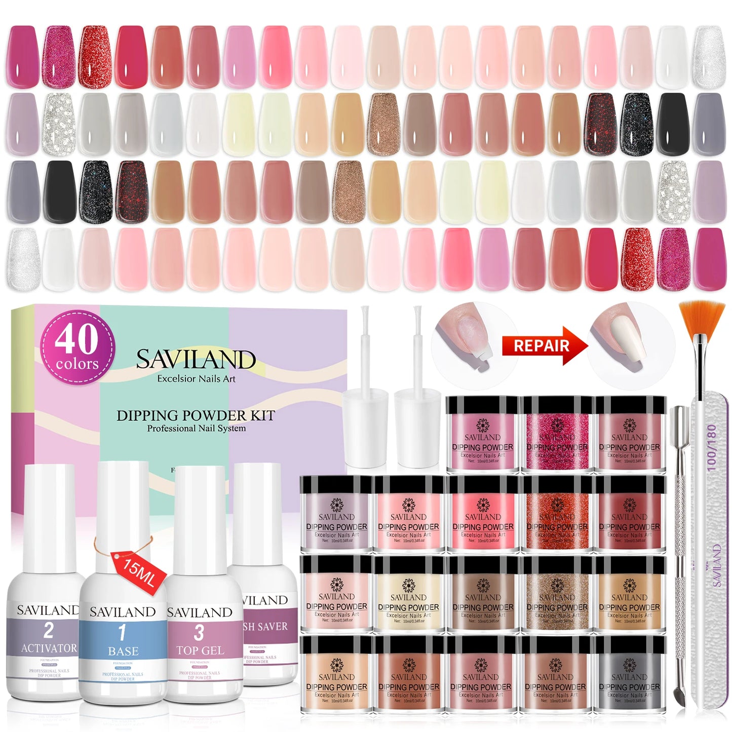 49pcs Dipping Nail Powder Kit Glitter Dip Powder Liquid Set .Nail Art Salon