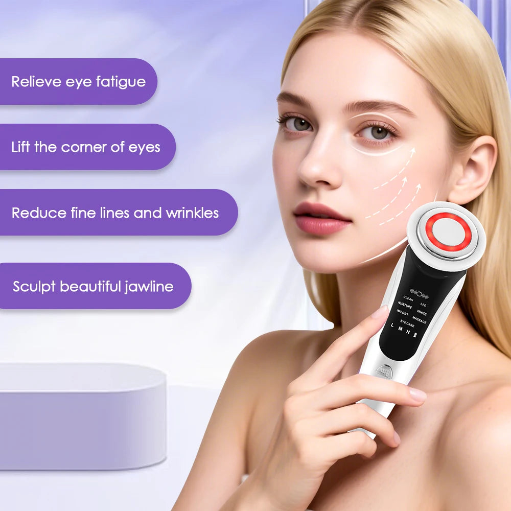 New 7 In 1 Face Lift Device EMS Microcurrent Facial Massager Vibration Heated LED Light Therapy Skin Tightening Beauty Apparatus