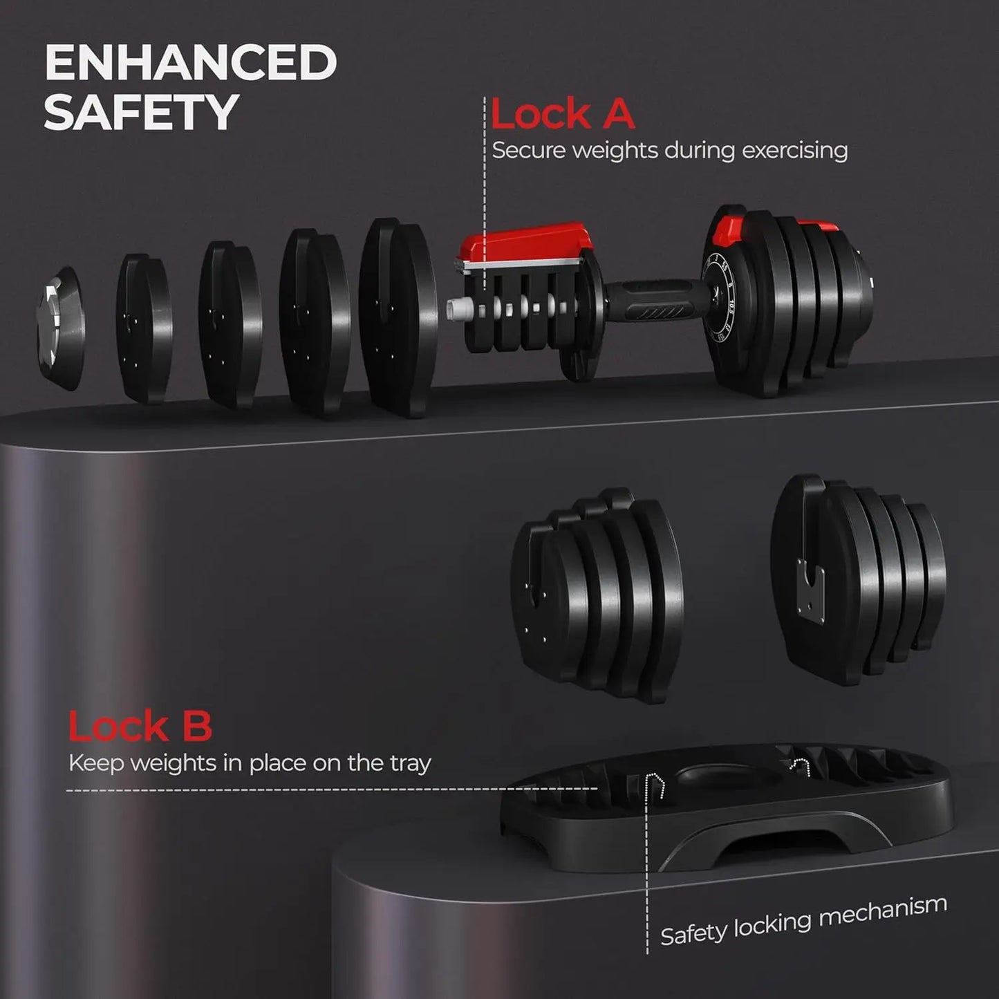 Adjustable Dumbbell Set 28 BS Adjustable Dumbbells Fast Adjust Dumbbell Weight Set with Anti Slip Handle and Tray for Men/Women