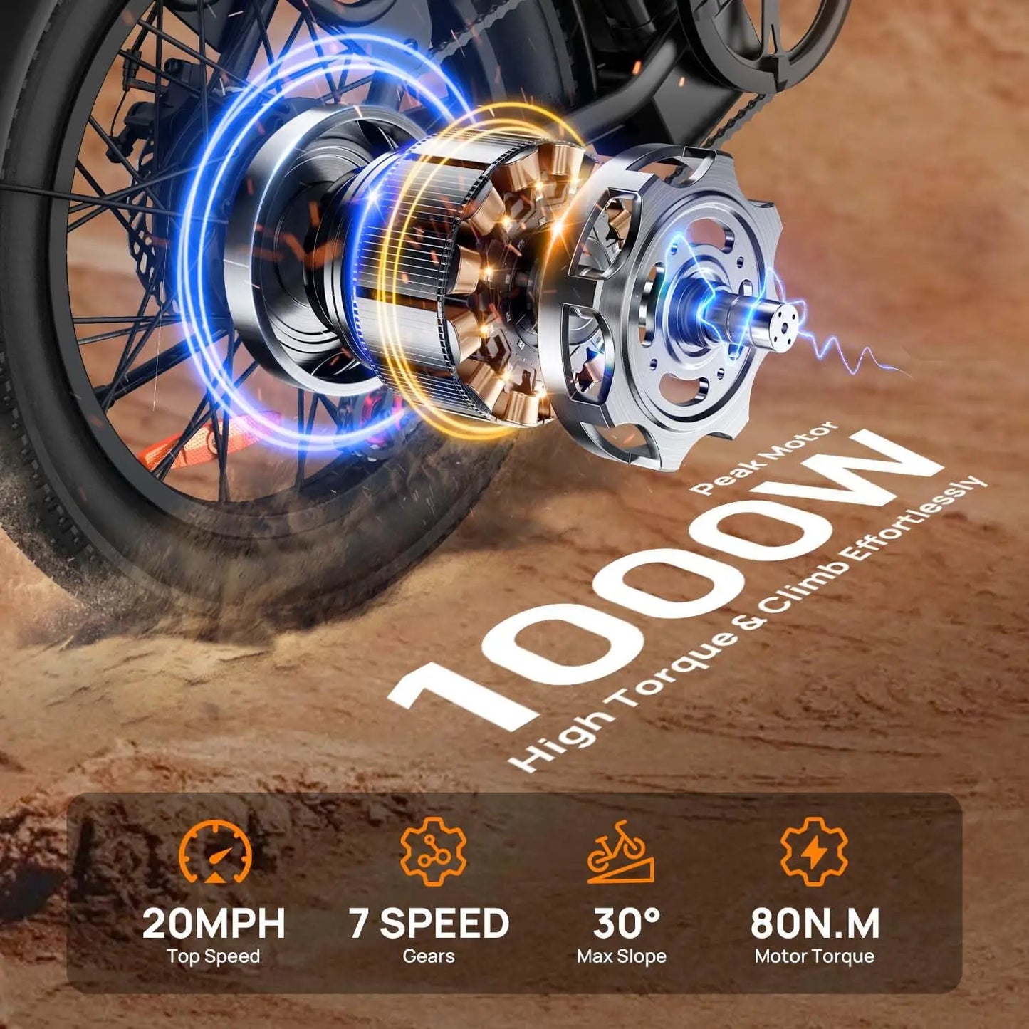 Electric Bike, Removable Battery, 20MPH, 7-Speed E-Bike with Dual Disc Brake