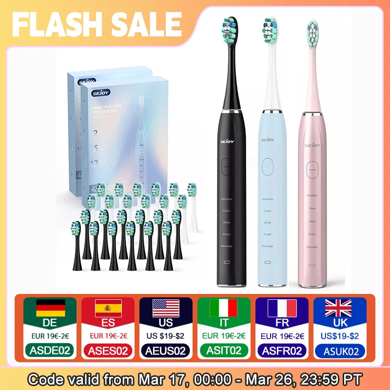 Sonic Electric Toothbrush for Adults Dental Rechargeable 5 Cleaning Modes