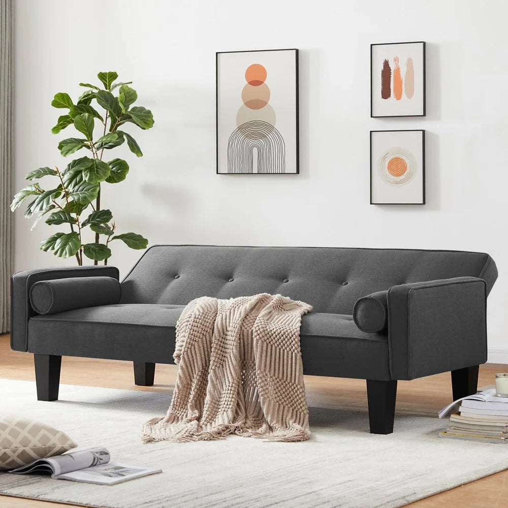 Convertible Futon Sofa Bed, Couch Adjustable Backrest Comfortable Seating Easy Assembly Compact Living Room