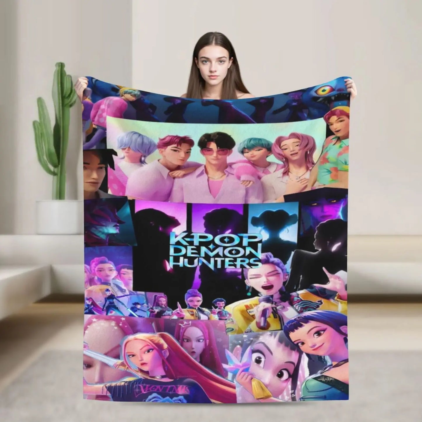 Huntrix Girls Cozy Super Soft Flannel Blanket,Popular KPop Demon Hunter Anime Throw Blanket