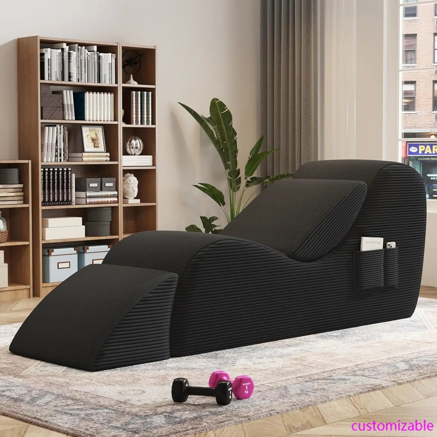 Yoga Chairs for Adults,Chaise Lounge, with Waist Pad,Foot Pad, Side Pockets,High Density Foam Non-Slip Bottom