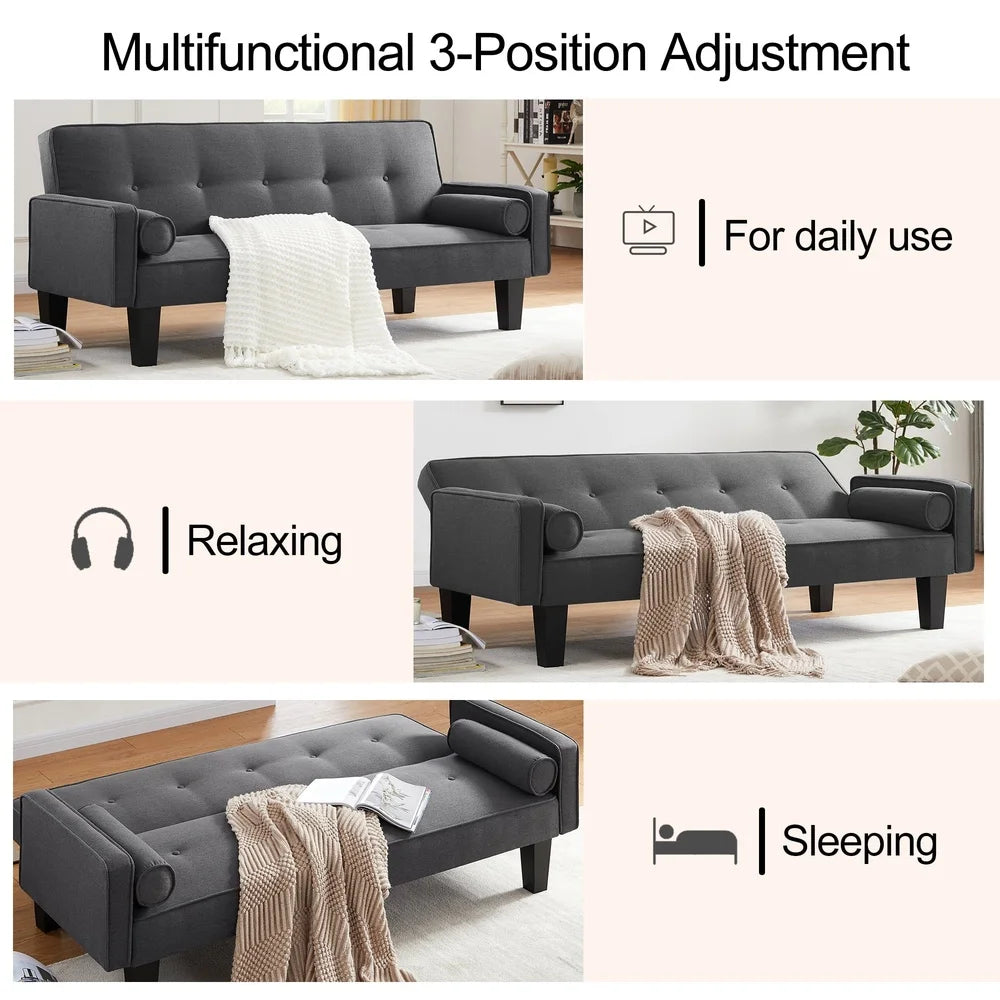 Convertible Futon Sofa Bed, Couch Adjustable Backrest Comfortable Seating Easy Assembly Compact Living Room