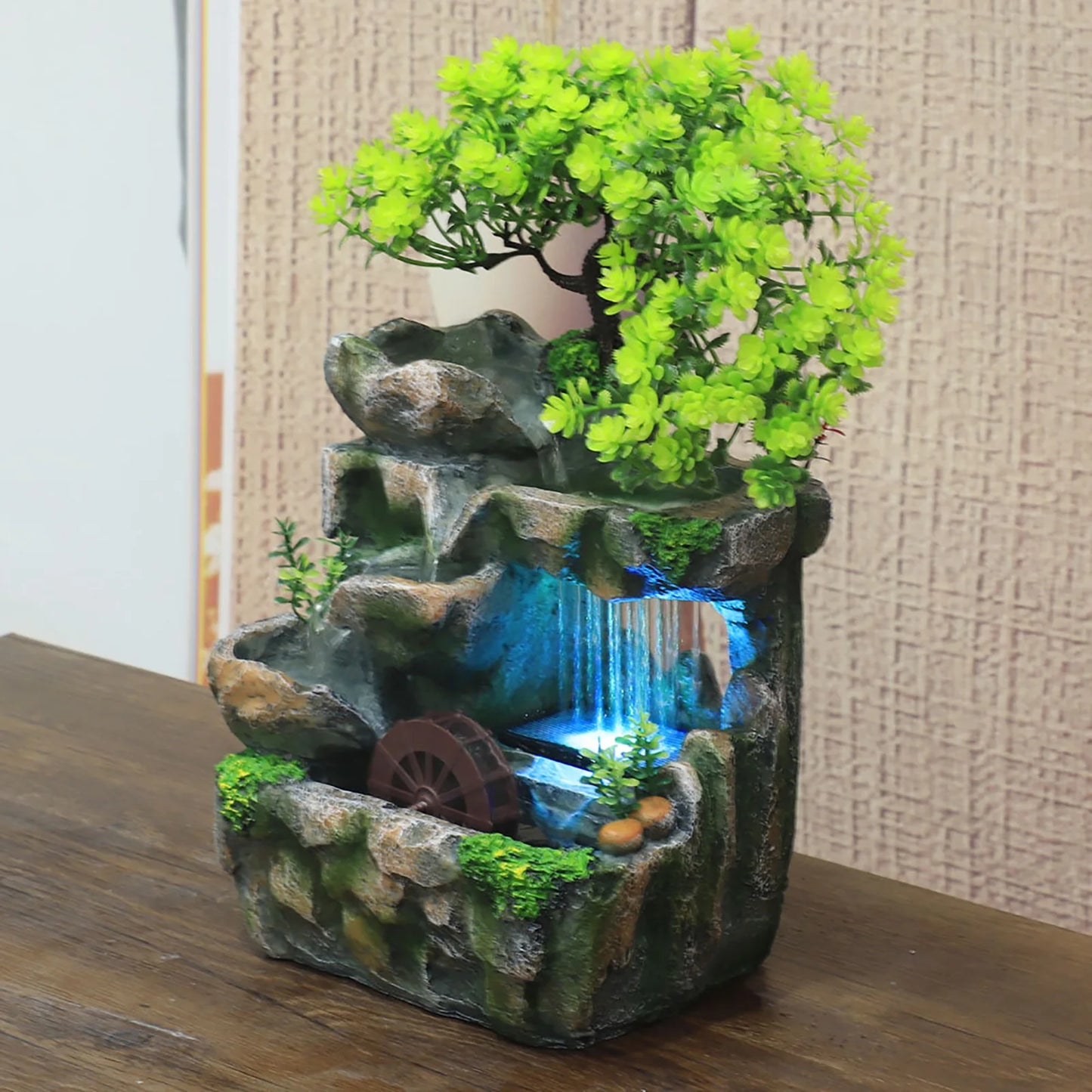 Indoor Room Fountain Waterfall Desktop Decoration with LED Lighting Zen Meditation