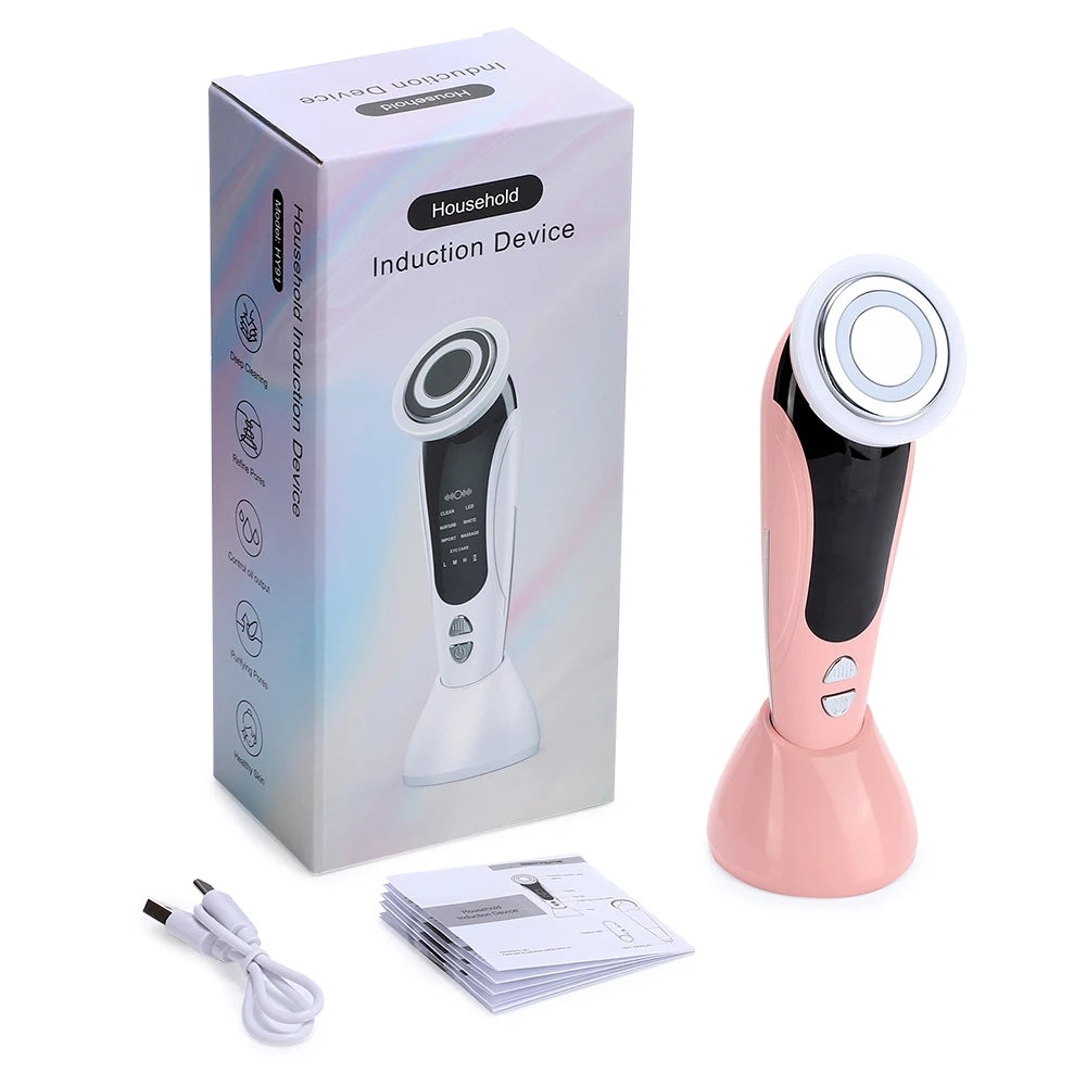 New 7 In 1 Face Lift Device EMS Microcurrent Facial Massager Vibration Heated LED Light Therapy Skin Tightening Beauty Apparatus