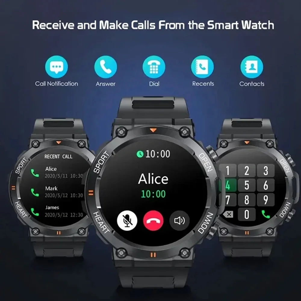 Military Smart Watch for Men Sports Watches BT Call Waterproof Heart Rate Smartwatch men