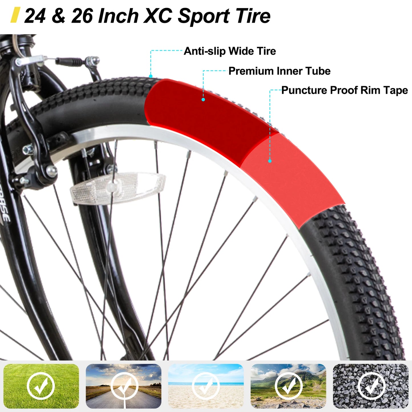 24 26 inch Mountain Bike for Men Women, 21 Speeds High-Carbon Steel Frame, Sport Cycling for Adult