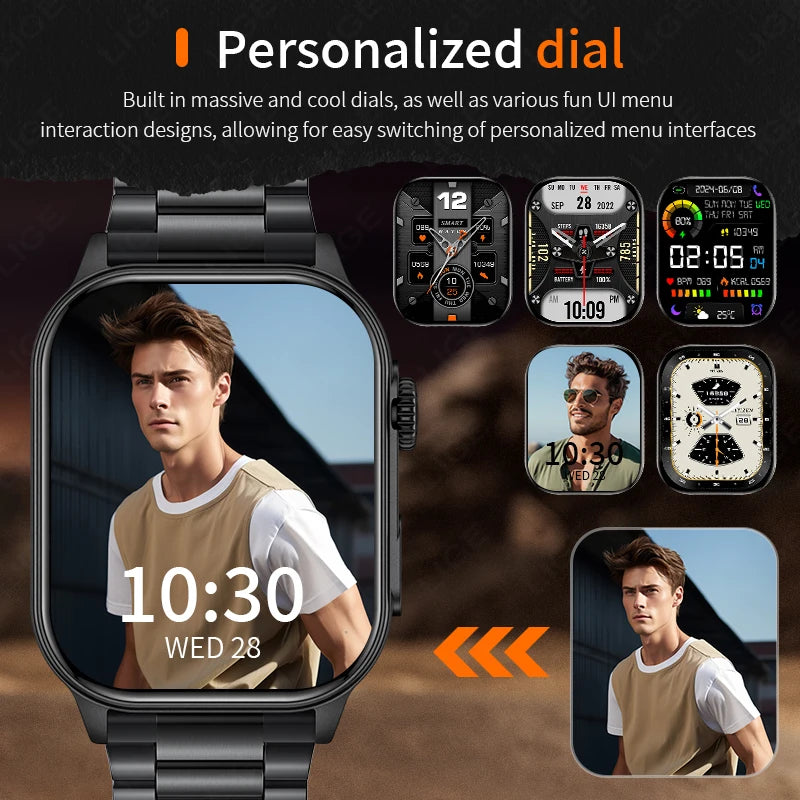New Smart Watch Flashlight Military Sport Watches Screen Health Monitor Bluetooth call
