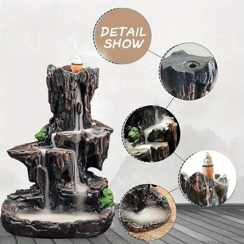 Waterfall Monk Incense Burner Mountain Tower Incense Holder Yoga Aromatherapy