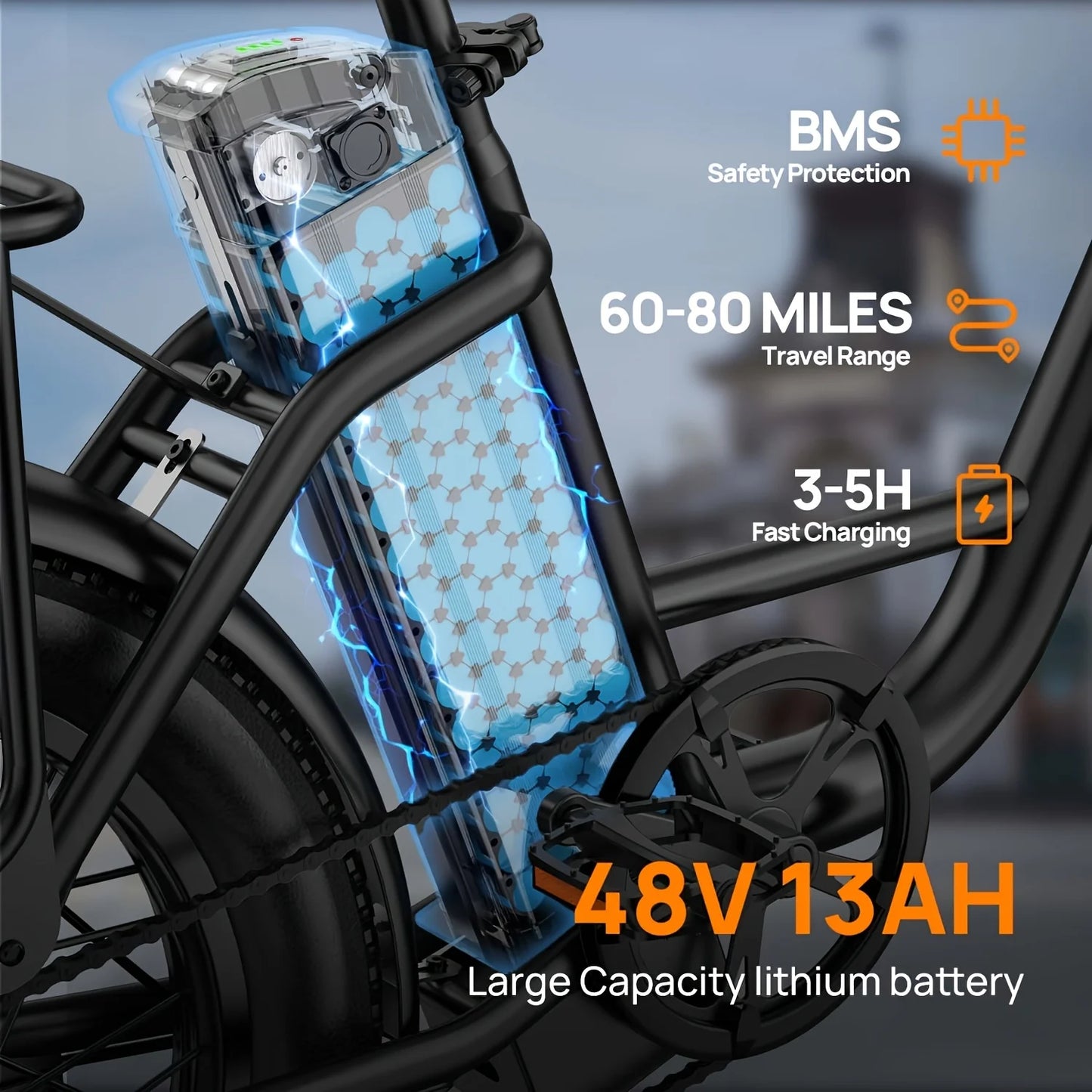 Electric Bike, Removable Battery, 20MPH, 7-Speed E-Bike with Dual Disc Brake