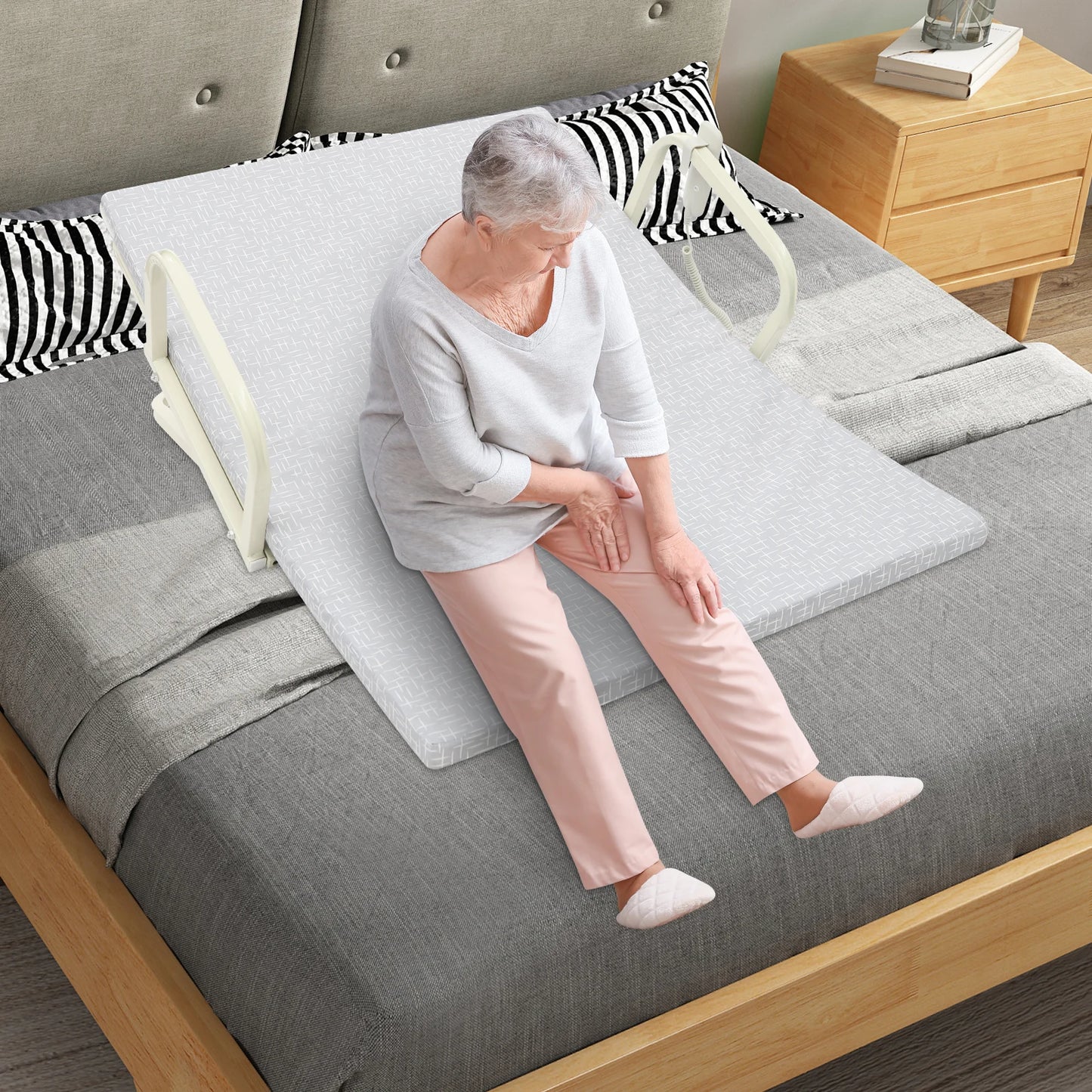 Electric Lifting Bed Backrest,Light Gray Rectangular Back Support for Elderly