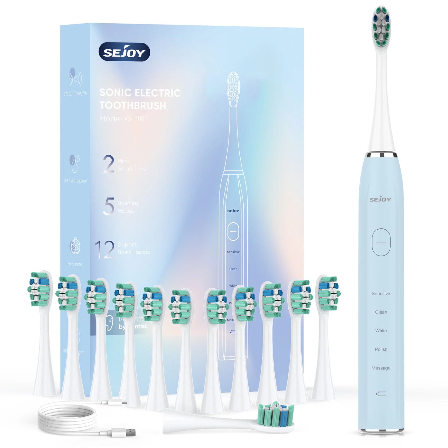 Sonic Electric Toothbrush for Adults Dental Rechargeable 5 Cleaning Modes