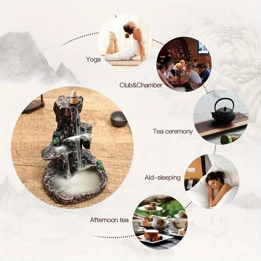 Waterfall Monk Incense Burner Mountain Tower Incense Holder Yoga Aromatherapy