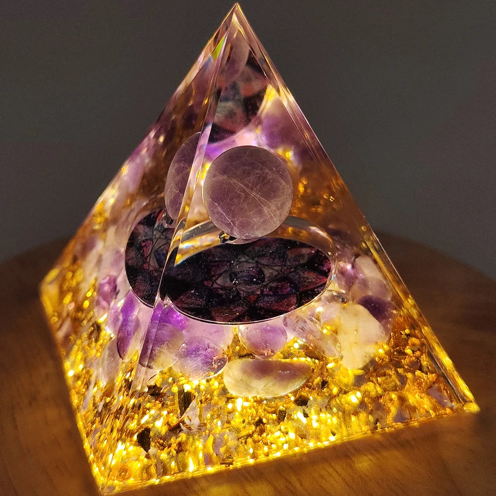 Energy Generator Orgone Pyramid Amethyst Peridot Healing