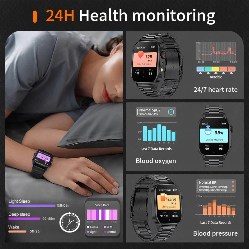 New Smart Watch Flashlight Military Sport Watches Screen Health Monitor Bluetooth call