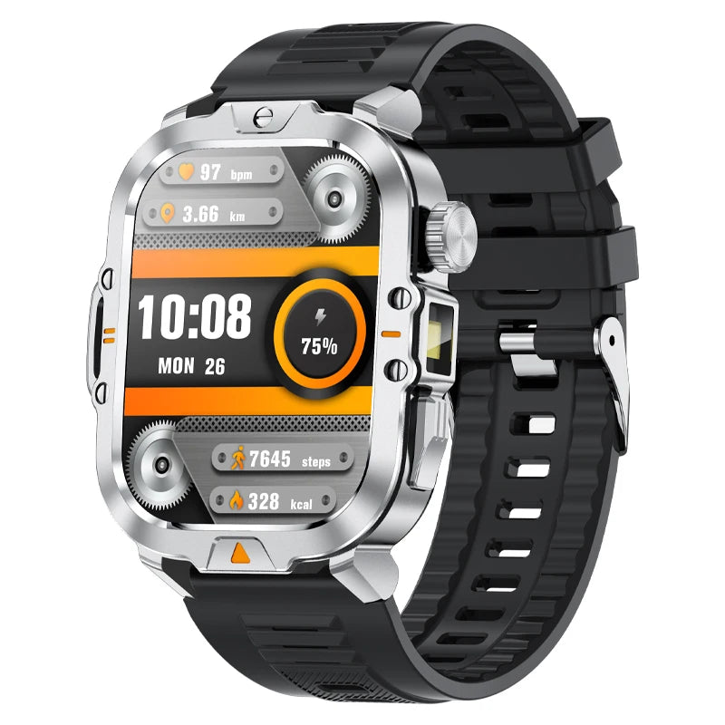 HD Screen Men Smart Watch With Flashlight Waterproof Health Monitor Call Smartwatch