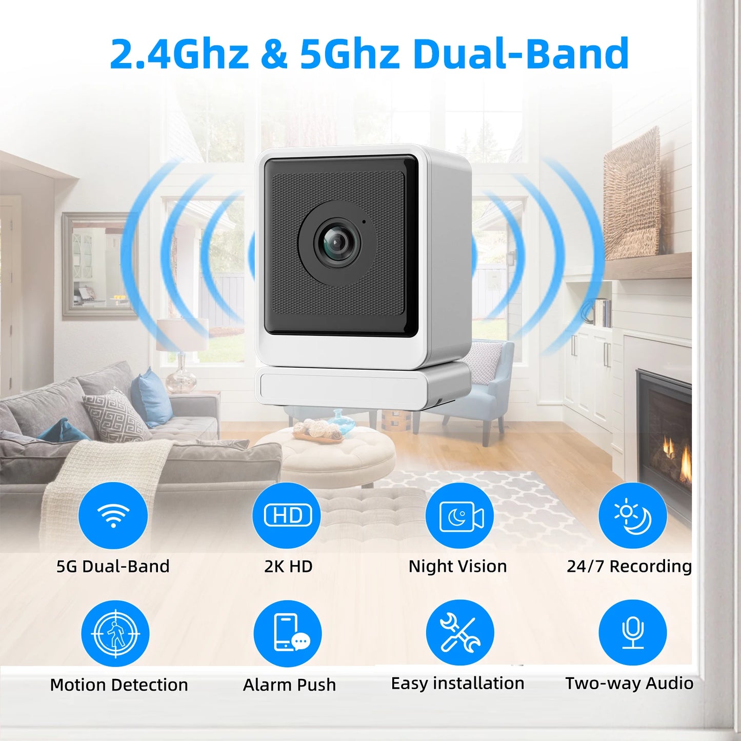Window Camera Indoor Security, 110°Wide-angle, With Color Night Vision, HD Video Camera, 2-Way Audio