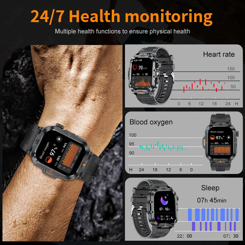 HD Screen Men Smart Watch With Flashlight Waterproof Health Monitor Call Smartwatch