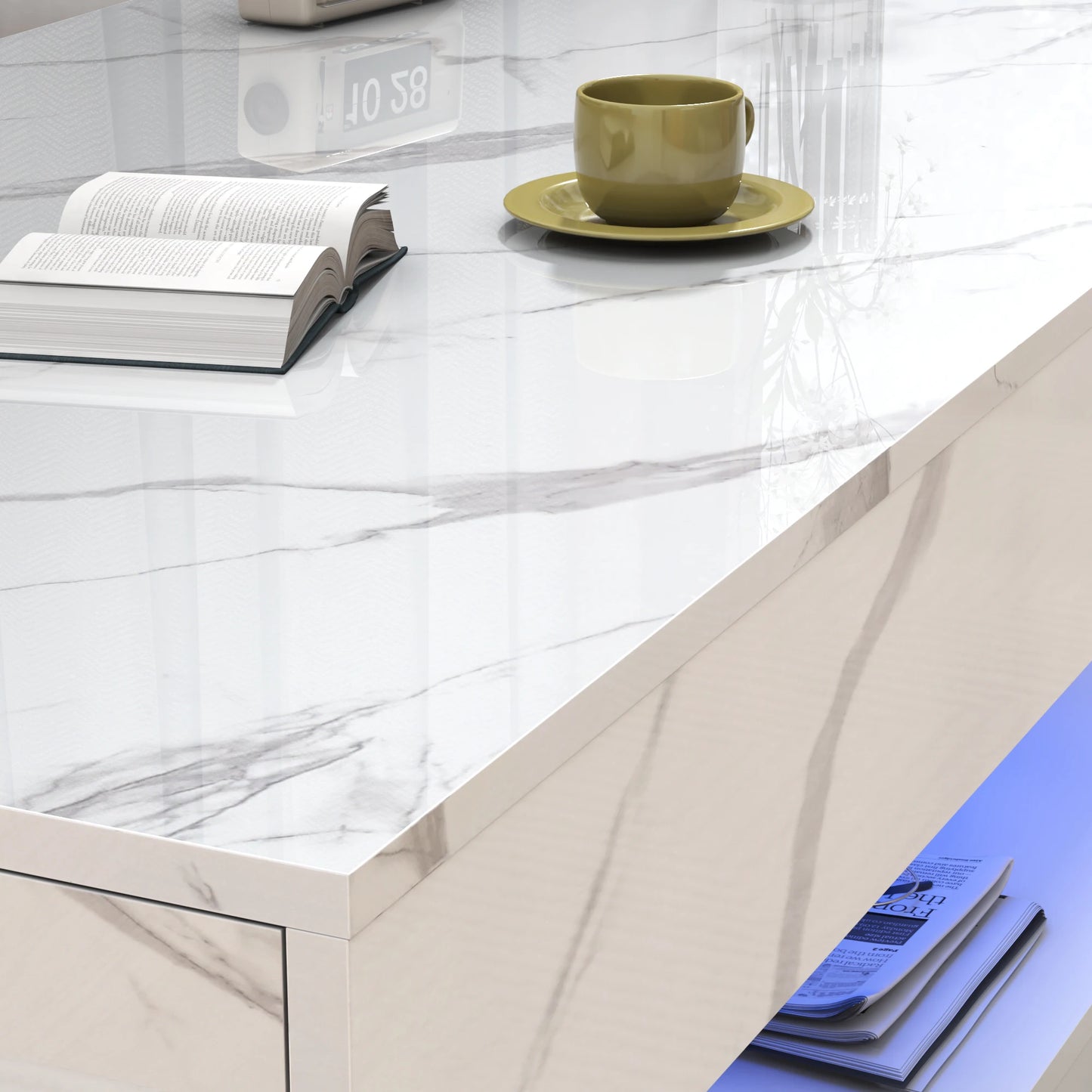 Coffee Table with LED lights, Double-Layer Design with 2 Storage Drawers