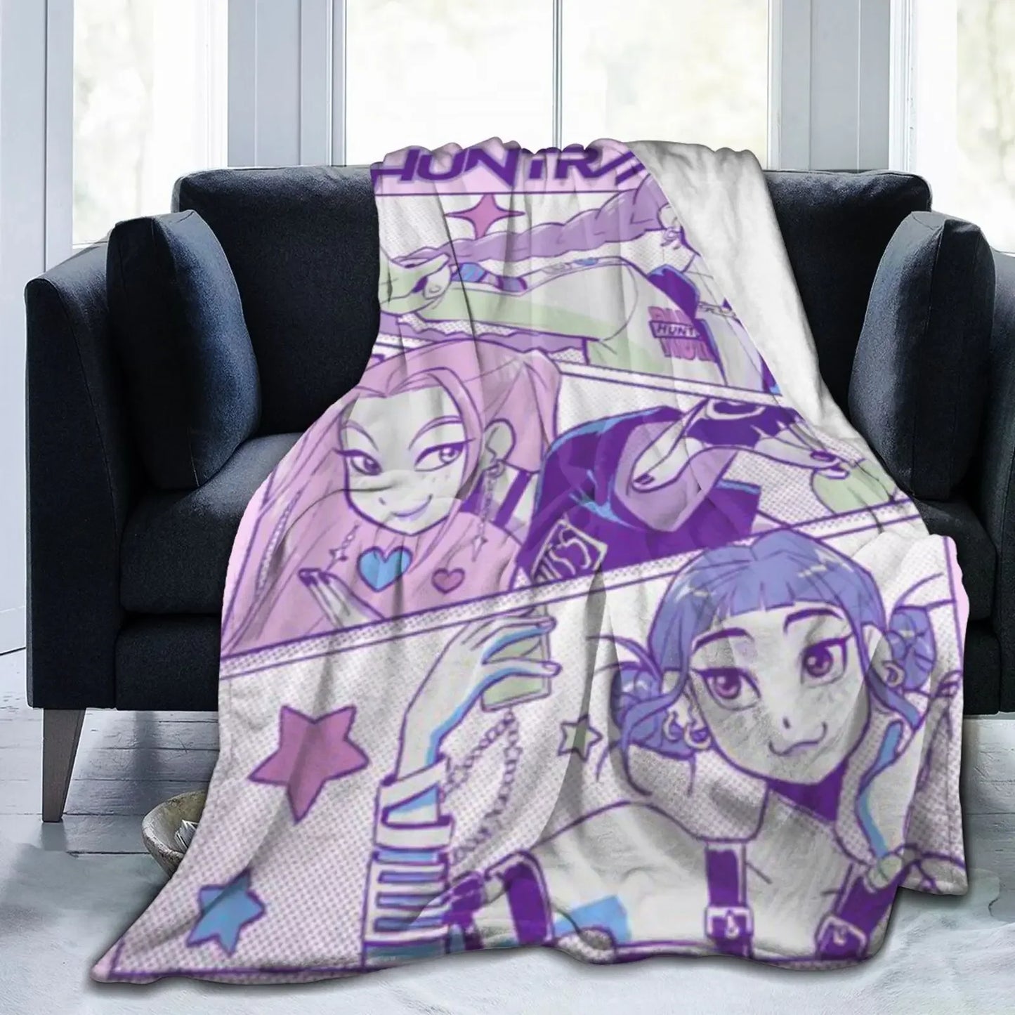 Cool K-Pop Demon Anime Hunter Super Soft Flannel throw Blanket For Sofa Couch Bedspread