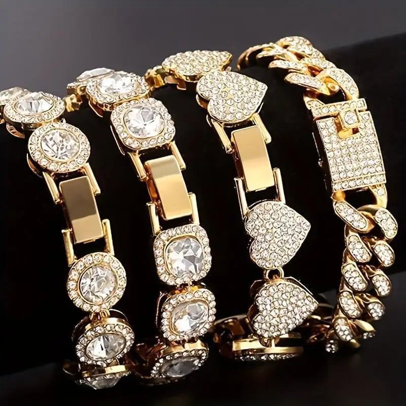 4 Piece Heart Shape Cuban Tenni Bracelet Set for Women