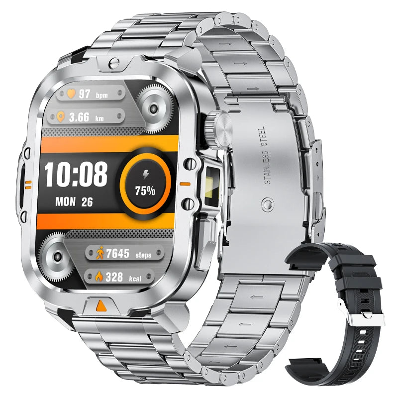 HD Screen Men Smart Watch With Flashlight Waterproof Health Monitor Call Smartwatch