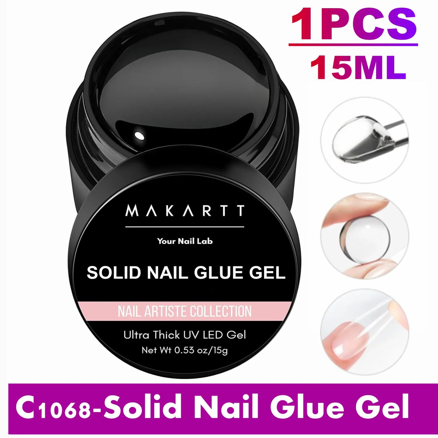 Solid Nail Glue with Glue Remover Kit: Super Strong Nail Glue Gel for Press on Nails