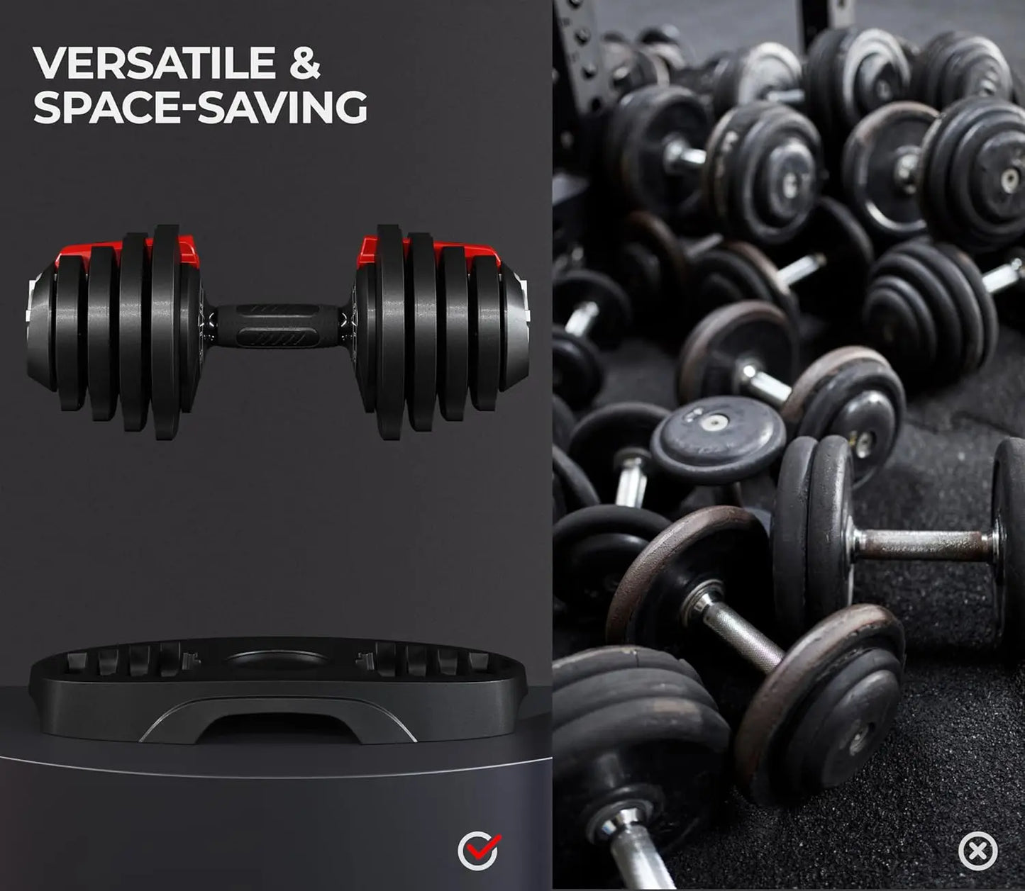 Adjustable Dumbbell Set 28 BS Adjustable Dumbbells Fast Adjust Dumbbell Weight Set with Anti Slip Handle and Tray for Men/Women