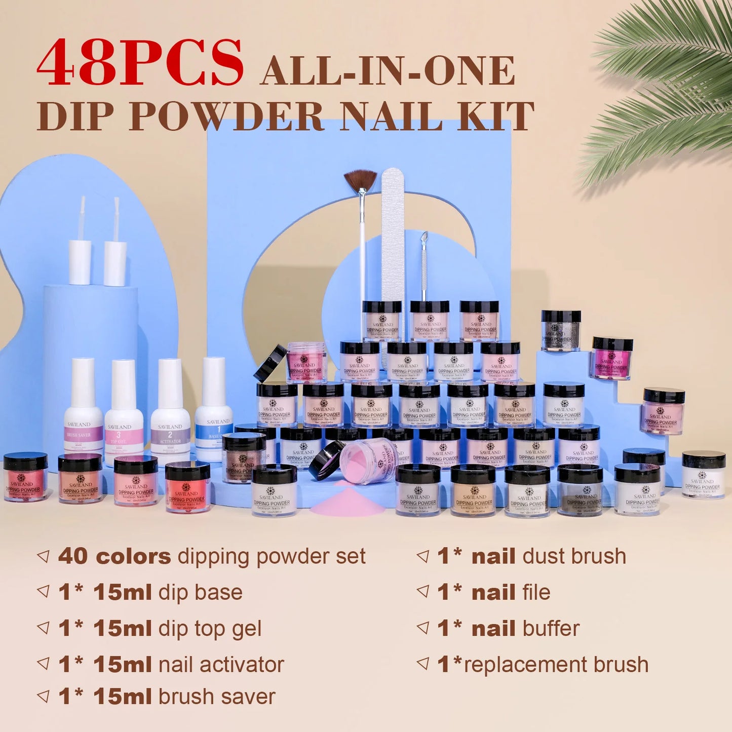 49pcs Dipping Nail Powder Kit Glitter Dip Powder Liquid Set .Nail Art Salon