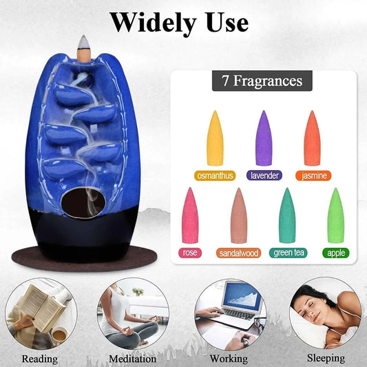 Ceramic Backflow Incense Holder Burner Waterfall, Aromatherapy Ornament