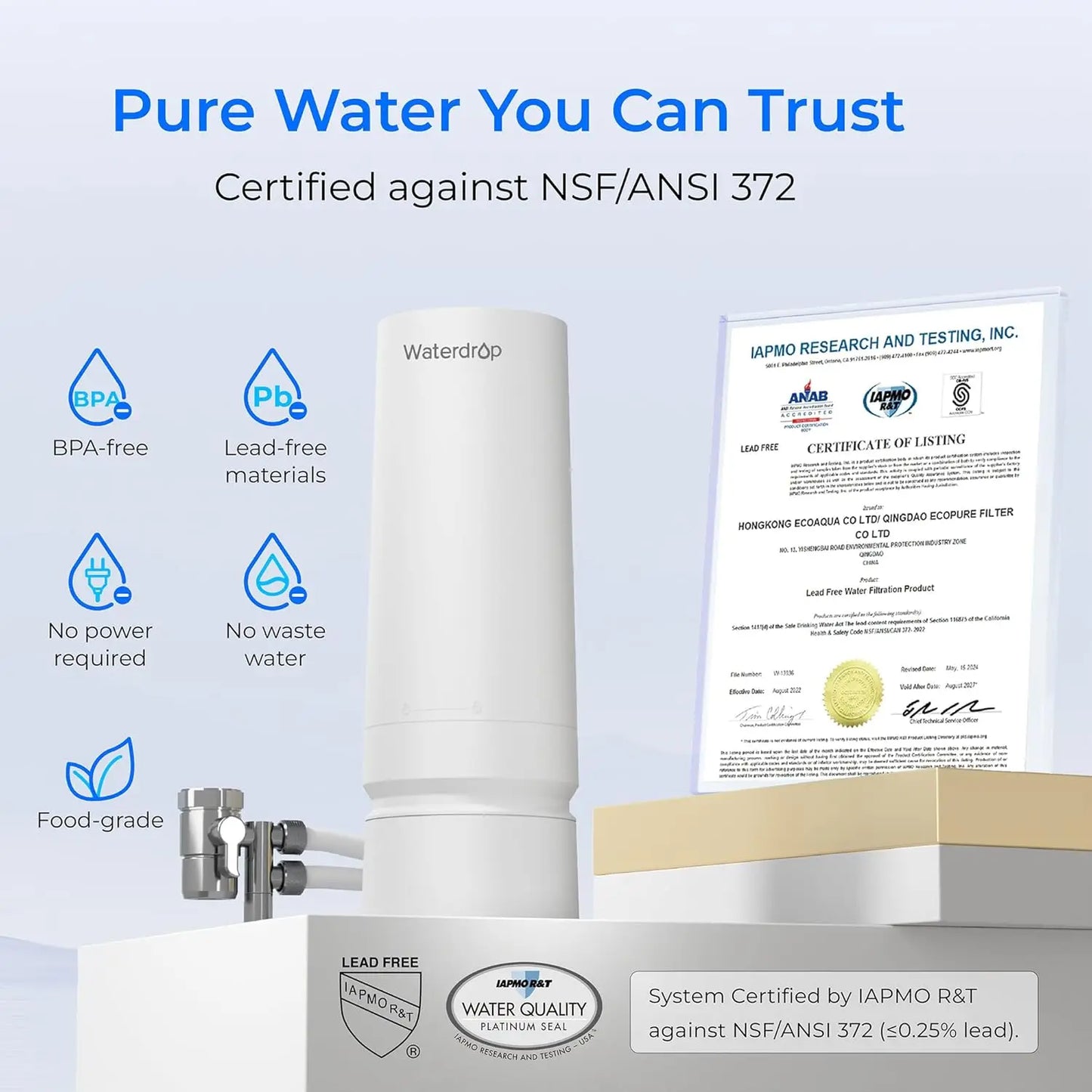 Waterdrop Countertop Water Filter, 4000 Gallons Water Filter for Sink Faucet, Reduces Heavy Metals