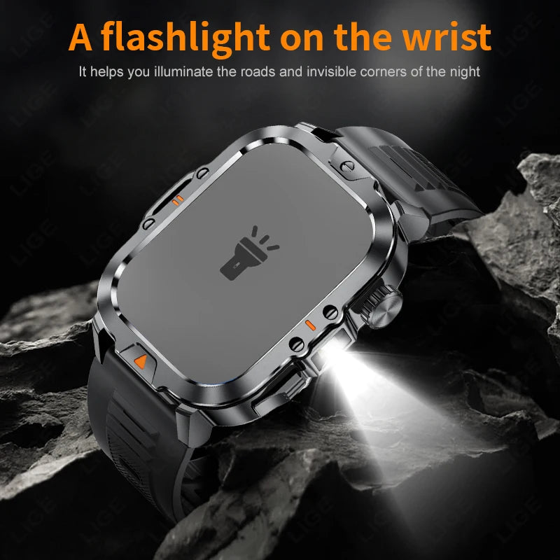 HD Screen Men Smart Watch With Flashlight Waterproof Health Monitor Call Smartwatch