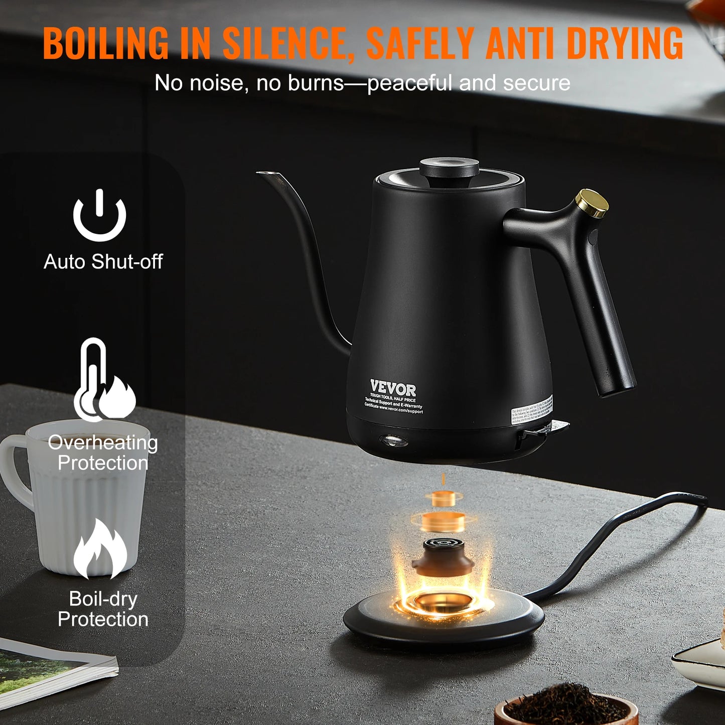 Electric Gooseneck Kettle Fast Heating Gooseneck Pour Over Coffee Tea Kettle
