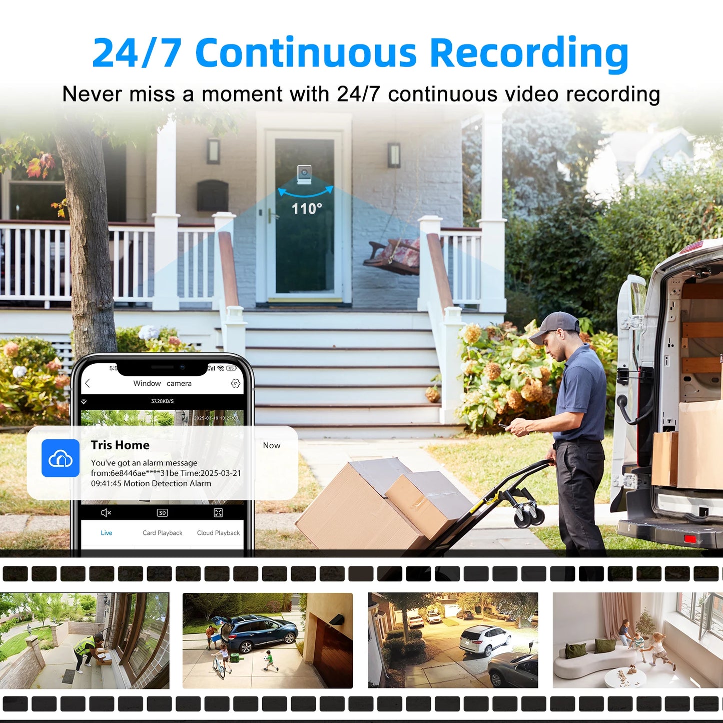 Window Camera Indoor Security, 110°Wide-angle, With Color Night Vision, HD Video Camera, 2-Way Audio