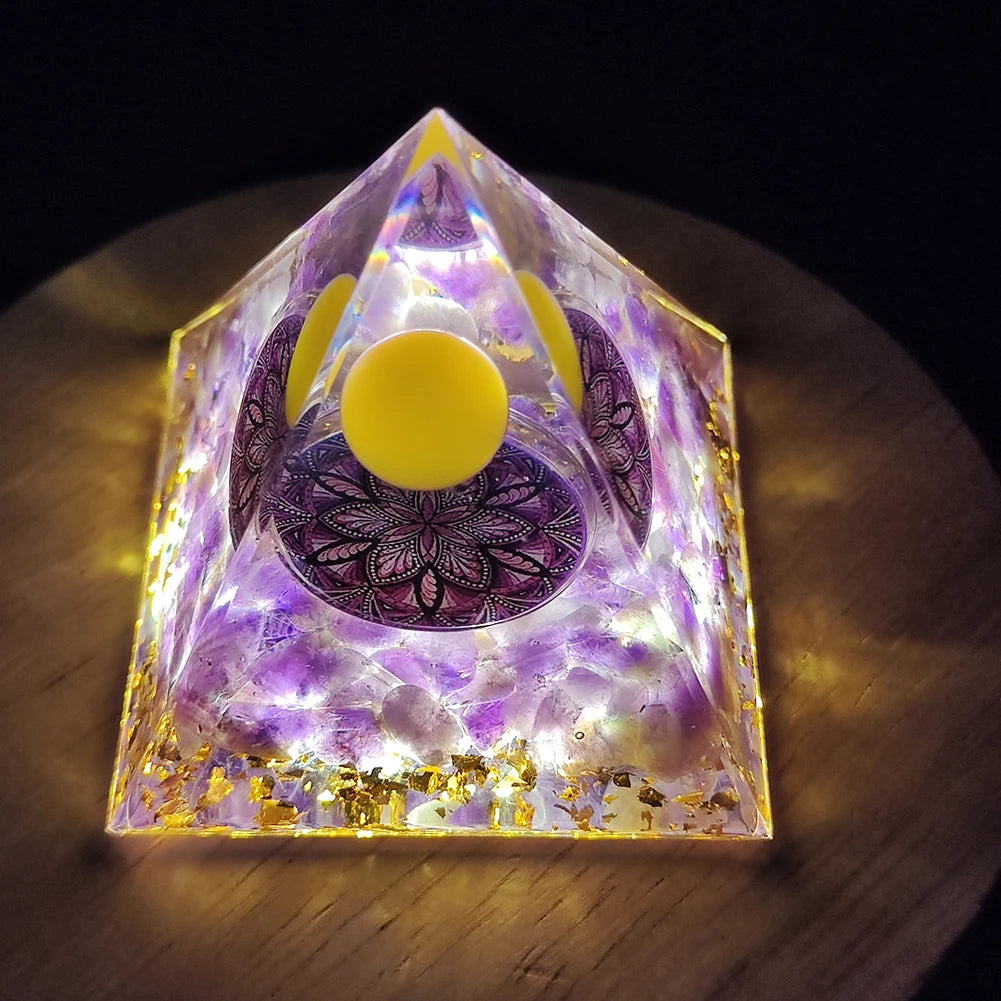 Energy Generator Orgone Pyramid Amethyst Peridot Healing