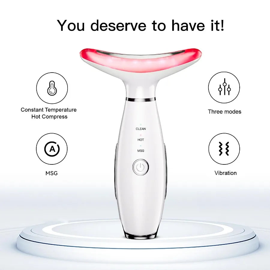 Neck Face Beauty Device Skin Care Face Massage 3 in 1 Facial Massager Sculpting Tool with Thermals Vibration White