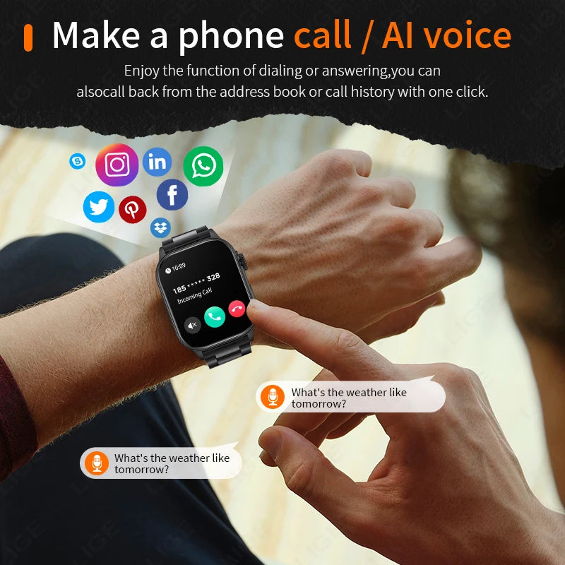 New Smart Watch Flashlight Military Sport Watches Screen Health Monitor Bluetooth call